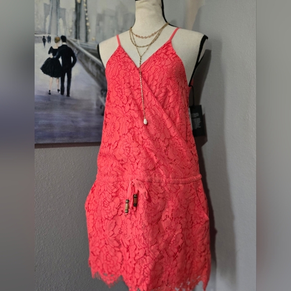 Chaser Lace Mini Dress In Coral - Picture 1 of 11